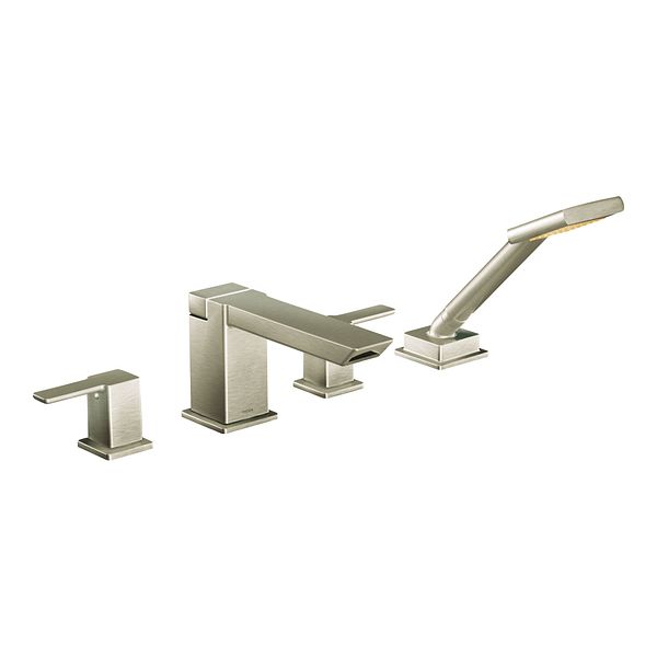 90 Degree Brushed Nickel Two Handle High Arc Roman Tub Faucet