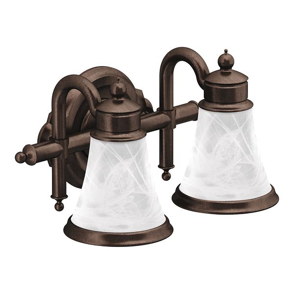 Waterhill Oil Rubbed Bronze Two Globe Bath Light Moen